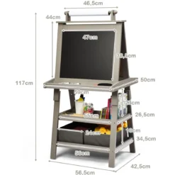 3 in 1 Kinder Staffelei Kindertafel doppelseitig Whiteboard & Kreidetafel & Zeichenpapier für Kleinkinder Grau