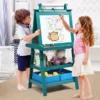 3 in 1 Kinder Staffelei Kindertafel doppelseitig Whiteboard & Kreidetafel & Zeichenpapier 59 x 50 x 117 cm Blau