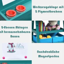 3 in 1 Kinder Staffelei Kindertafel doppelseitig Whiteboard & Kreidetafel & Zeichenpapier 59 x 50 x 117 cm Blau