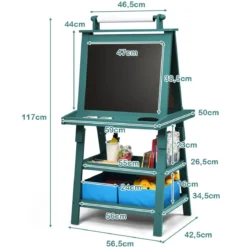 3 in 1 Kinder Staffelei Kindertafel doppelseitig Whiteboard & Kreidetafel & Zeichenpapier 59 x 50 x 117 cm Blau