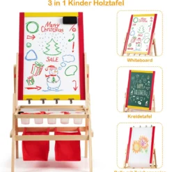 3 in 1 Kinder Staffelei Kindertafel doppelseitig Whiteboard & Kreidetafel 52,5x51,5x106,5 cm