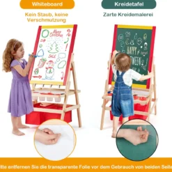 3 in 1 Kinder Staffelei Kindertafel doppelseitig Whiteboard & Kreidetafel 52,5x51,5x106,5 cm