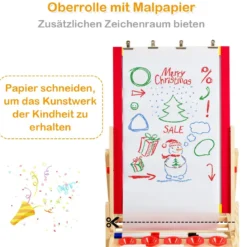 3 in 1 Kinder Staffelei Kindertafel doppelseitig Whiteboard & Kreidetafel 52,5x51,5x106,5 cm