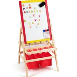 3 in 1 Kinder Staffelei Kindertafel doppelseitig Whiteboard & Kreidetafel 52,5x51,5x106,5 cm