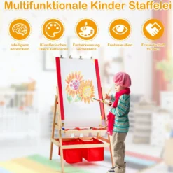 3 in 1 Kinder Staffelei Kindertafel doppelseitig Whiteboard & Kreidetafel 52,5x51,5x106,5 cm