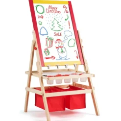 3 in 1 Kinder Staffelei Kindertafel doppelseitig Whiteboard & Kreidetafel 52,5x51,5x106,5 cm