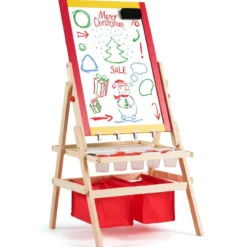 3 in 1 Kinder Staffelei Kindertafel doppelseitig Whiteboard & Kreidetafel 52,5x51,5x106,5 cm