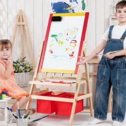 3 in 1 Kinder Staffelei Kindertafel doppelseitig Whiteboard & Kreidetafel 52,5x51,5x106,5 cm