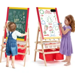 3 in 1 Kinder Staffelei Kindertafel doppelseitig Whiteboard & Kreidetafel 52,5x51,5x106,5 cm