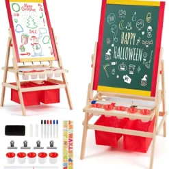 3 in 1 Kinder Staffelei Kindertafel doppelseitig Whiteboard & Kreidetafel 52,5x51,5x106,5 cm