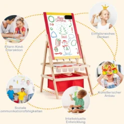 3 in 1 Kinder Staffelei Kindertafel doppelseitig Whiteboard & Kreidetafel 52,5x51,5x106,5 cm