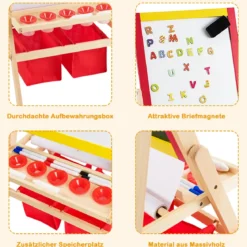 3 in 1 Kinder Staffelei Kindertafel doppelseitig Whiteboard & Kreidetafel 52,5x51,5x106,5 cm