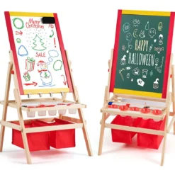3 in 1 Kinder Staffelei Kindertafel doppelseitig Whiteboard & Kreidetafel 52,5x51,5x106,5 cm