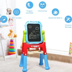 2 in 1 Kinder Staffelei Kunststaffelei doppelseitig mit Kreidetafel & Whiteboard 61 x 45 x 109 cm Blau