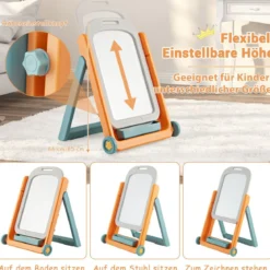2 in 1 Kinder Staffelei mit Hocker & höhen- und neigungsverstellbarer Tischplatte Orange