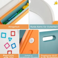 2 in 1 Kinder Staffelei mit Hocker & höhen- und neigungsverstellbarer Tischplatte Orange