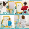 2 in 1 Kinder Staffelei mit 3-stufig Verstellbarem Whiteboard & Malzubehör Blau + Gelb