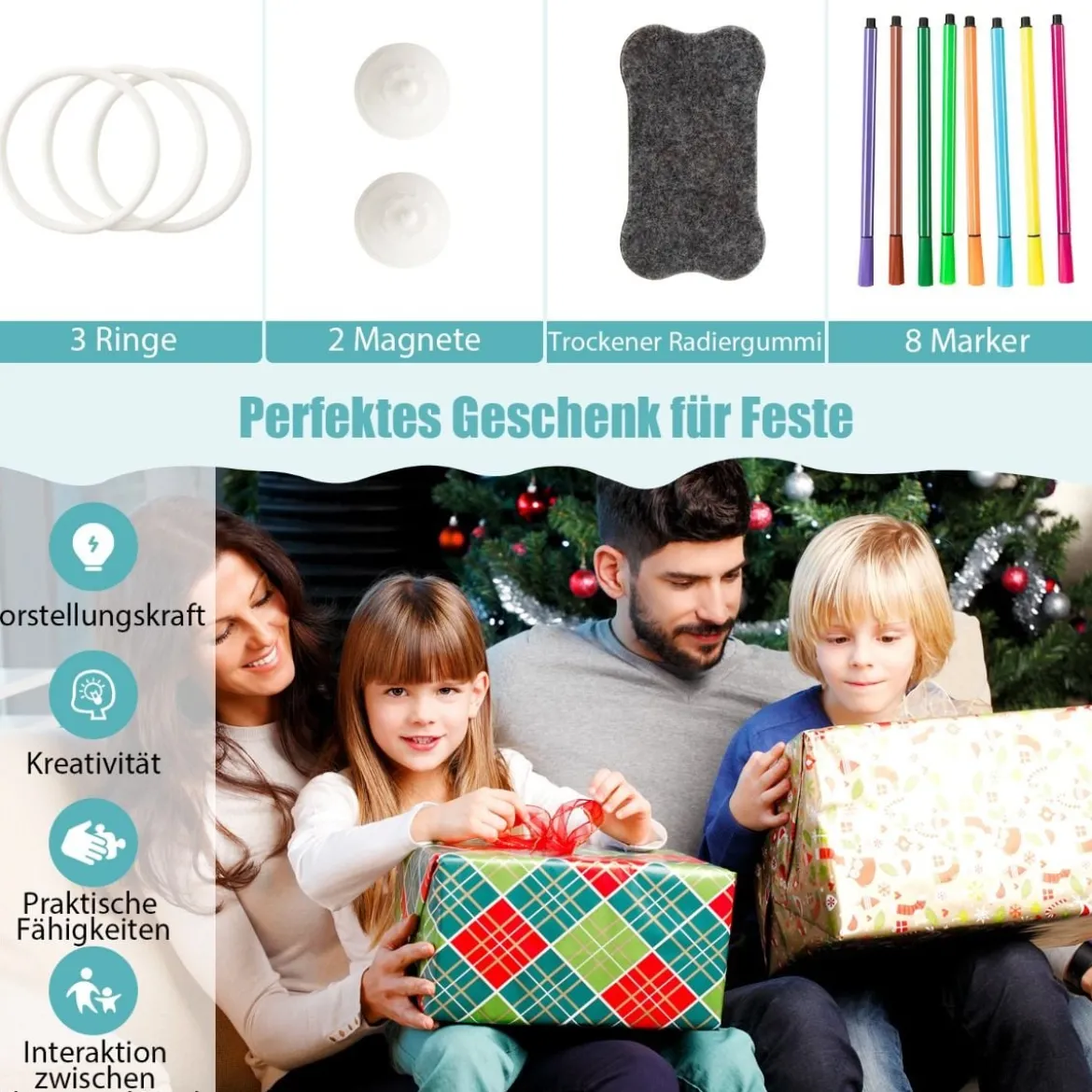 2 in 1 Kinder Staffelei mit 3-stufig Verstellbarem Whiteboard & Malzubehör Blau + Gelb