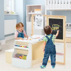 6 in 1 Kinder Staffelei Set Standtafel aus Holz mit doppelseitiger Kreidetafel
