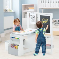 6 in 1 Kinder Staffelei Set Standtafel aus Holz mit doppelseitiger Kreidetafel