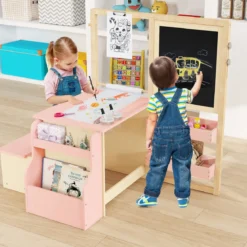 6 in 1 Kinder Staffelei Set Standtafel aus Holz mit doppelseitiger Kreidetafel