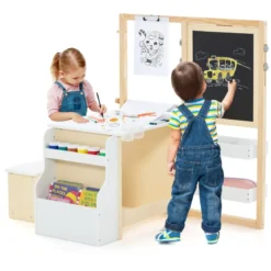 6 in 1 Kinder Staffelei Set Standtafel aus Holz mit doppelseitiger Kreidetafel
