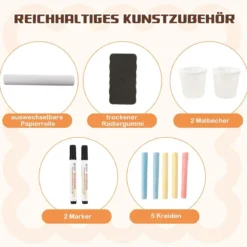 6 in 1 Kinder Staffelei Set Standtafel aus Holz mit doppelseitiger Kreidetafel