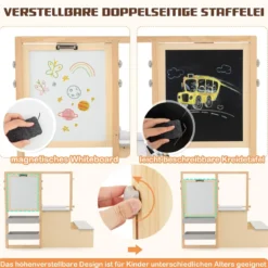 6 in 1 Kinder Staffelei Set Standtafel aus Holz mit doppelseitiger Kreidetafel