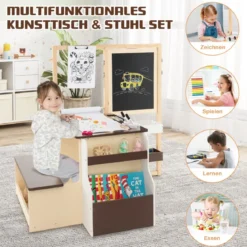 6 in 1 Kinder Staffelei Set Standtafel aus Holz mit doppelseitiger Kreidetafel
