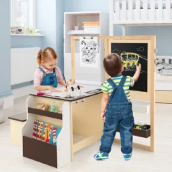 6 in 1 Kinder Staffelei Set Standtafel aus Holz mit doppelseitiger Kreidetafel