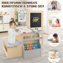 6 in 1 Kinder Staffelei Set Standtafel aus Holz mit doppelseitiger Kreidetafel