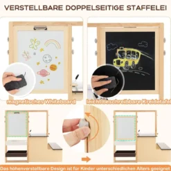6 in 1 Kinder Staffelei Set Standtafel aus Holz mit doppelseitiger Kreidetafel