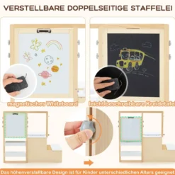 6 in 1 Kinder Staffelei Set Standtafel aus Holz mit doppelseitiger Kreidetafel