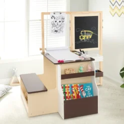 6 in 1 Kinder Staffelei Set Standtafel aus Holz mit doppelseitiger Kreidetafel