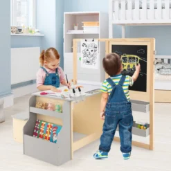 6 in 1 Kinder Staffelei Set Standtafel aus Holz mit doppelseitiger Kreidetafel