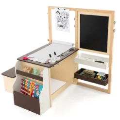 6 in 1 Kinder Staffelei Set Standtafel aus Holz mit doppelseitiger Kreidetafel
