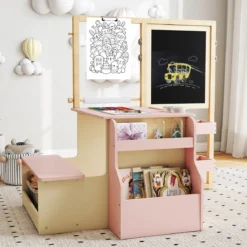6 in 1 Kinder Staffelei Set Standtafel aus Holz mit doppelseitiger Kreidetafel