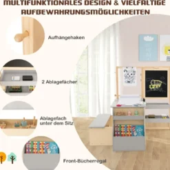 6 in 1 Kinder Staffelei Set Standtafel aus Holz mit doppelseitiger Kreidetafel