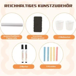 6 in 1 Kinder Staffelei Set Standtafel aus Holz mit doppelseitiger Kreidetafel