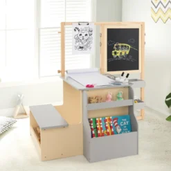 6 in 1 Kinder Staffelei Set Standtafel aus Holz mit doppelseitiger Kreidetafel