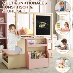 6 in 1 Kinder Staffelei Set Standtafel aus Holz mit doppelseitiger Kreidetafel