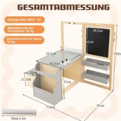 6 in 1 Kinder Staffelei Set Standtafel aus Holz mit doppelseitiger Kreidetafel