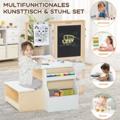 6 in 1 Kinder Staffelei Set Standtafel aus Holz mit doppelseitiger Kreidetafel