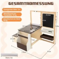 6 in 1 Kinder Staffelei Set Standtafel aus Holz mit doppelseitiger Kreidetafel