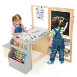 6 in 1 Kinder Staffelei Set Standtafel aus Holz mit doppelseitiger Kreidetafel