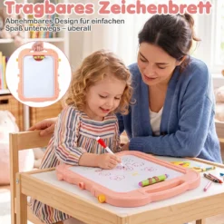 4-in-1 Kindertafel Höhenverstellbar Doppelseitige Kinderstaffelei mit Magnettafel 360° Drehbar