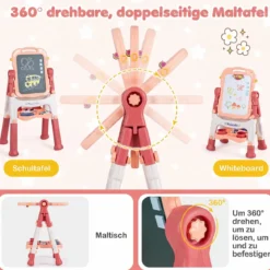 4-in-1 Kindertafel Höhenverstellbar Doppelseitige Kinderstaffelei mit Magnettafel 360° Drehbar