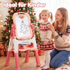 4-in-1 Kindertafel Höhenverstellbar Doppelseitige Kinderstaffelei mit Magnettafel 360° Drehbar