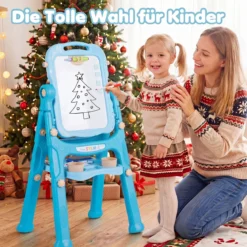 4-in-1 Kindertafel Höhenverstellbar Doppelseitige Kinderstaffelei mit Magnettafel 360° Drehbar