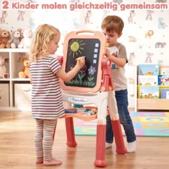 4-in-1 Kindertafel Höhenverstellbar Doppelseitige Kinderstaffelei mit Magnettafel 360° Drehbar